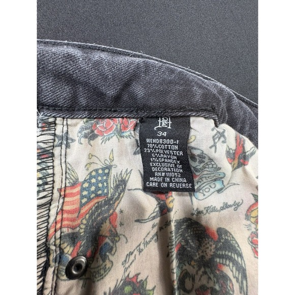 Vintage Y2K Ed Hardy Baggy Embroidered Denim Jeans Womens Size 38 Rare Black‎ - Picture 11 of 12